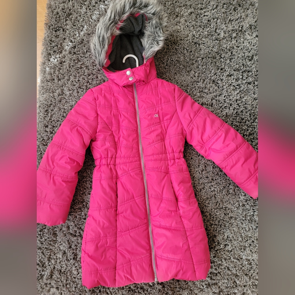 Calvin Klein Girls Size 6x Hooded Puffer Jacket Magenta Pink